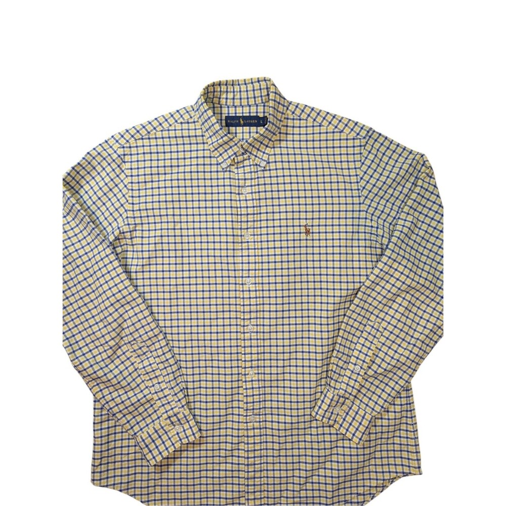 Polo Ralph Lauren Men’s Long Sleeve Button Down Shirt Large Yellow & Navy Plaid